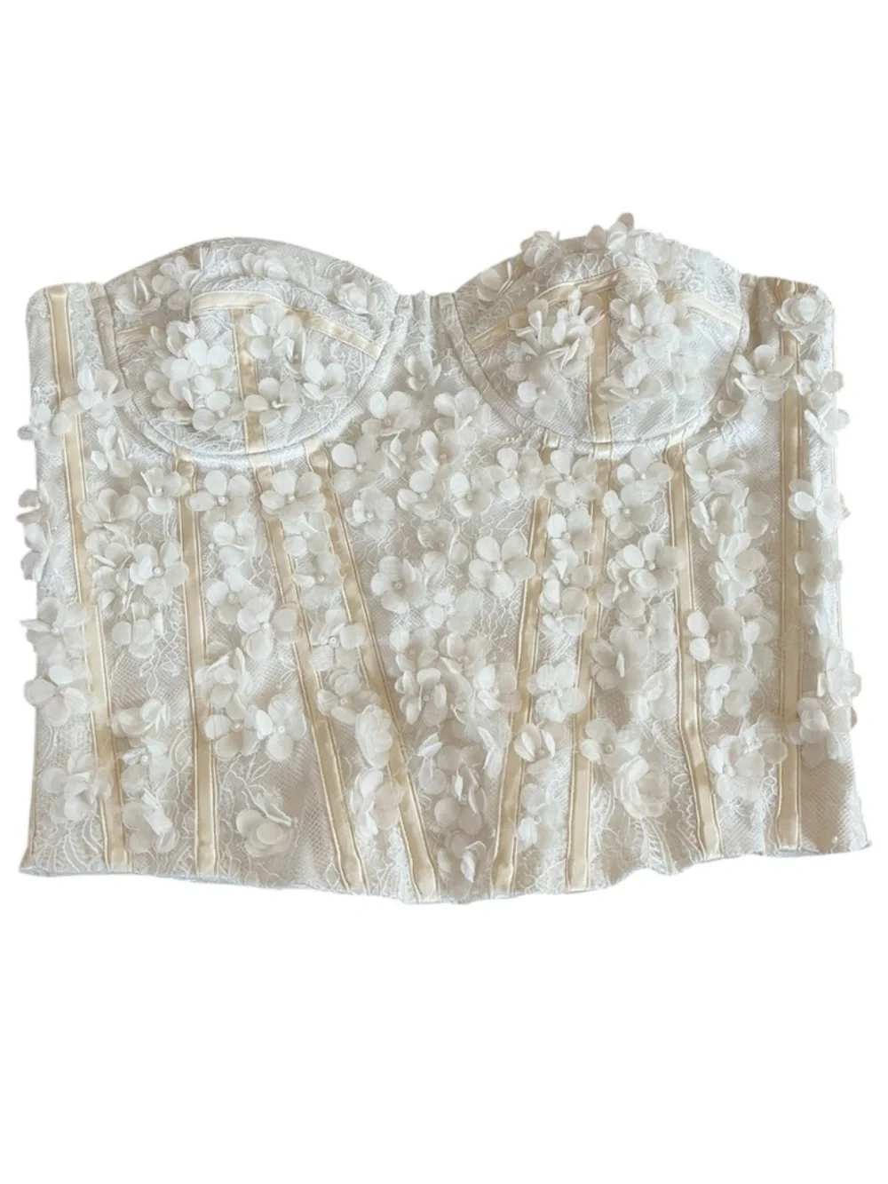 Ann Taylor Ivory Lace 3D Floral & Pearl Appliqué Bustier Corset size 6
